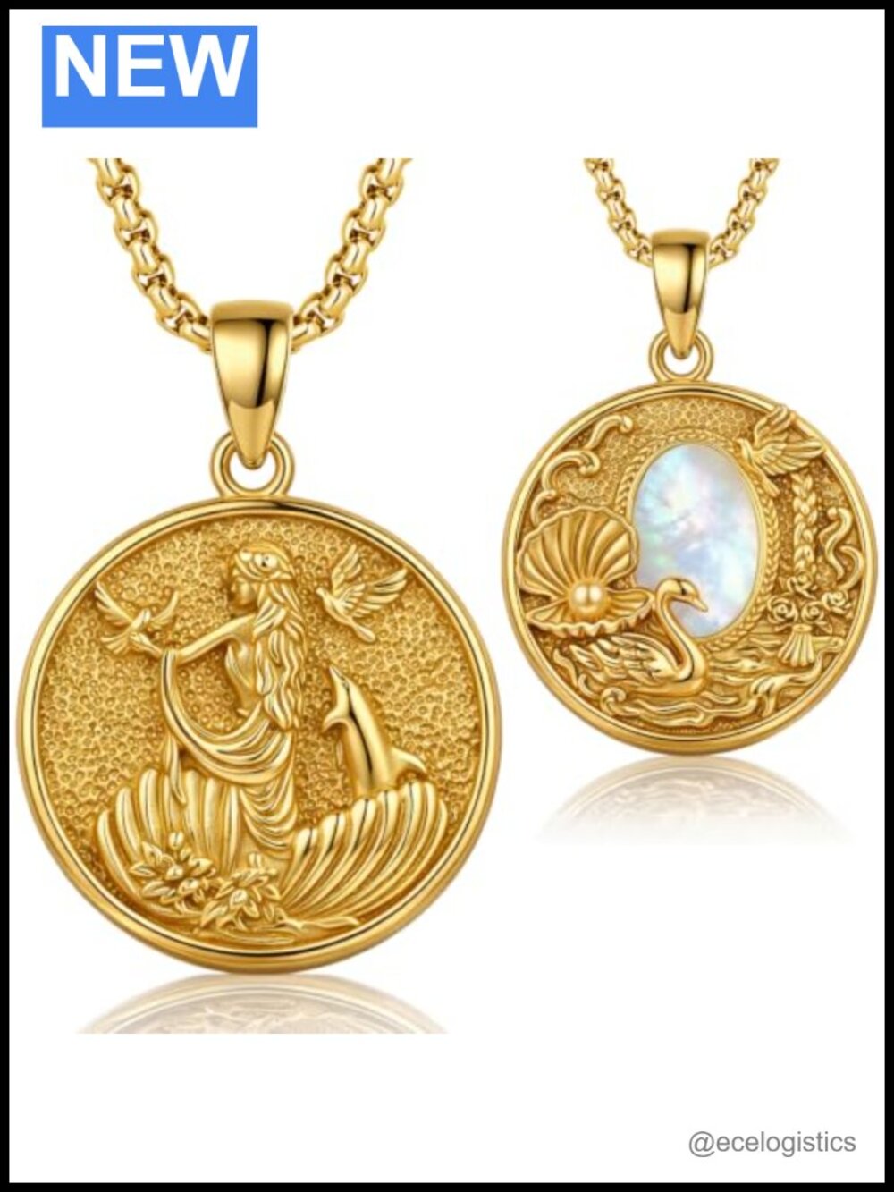 Aphrodite Greek Goddess Pendant Necklace 18k Gold Plated Sterling Silver